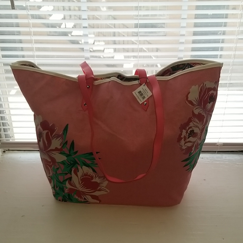 Vera Bradley Reversible Beach Tote with Pink Trim